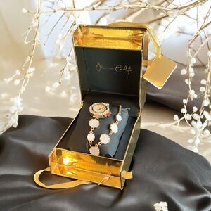 Gold and White Mother of Pearl Women's Watch and Bracelet Set